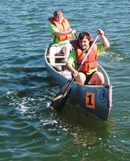 A boat actively racing